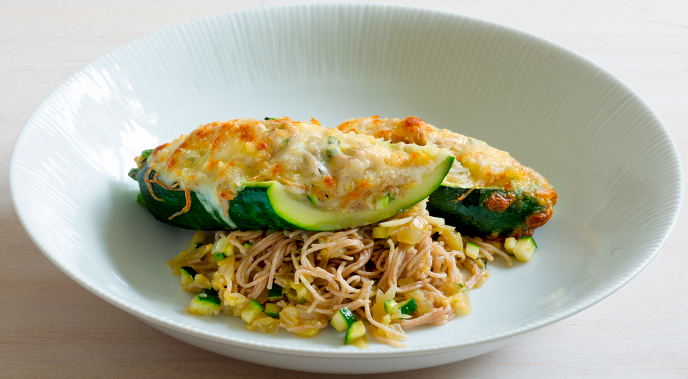 Recipe: Capellini Pasta-filled Baked Courgettes