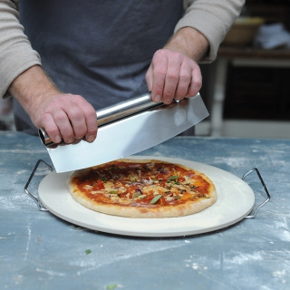 Round Pizza Baking Stone with Pizza Cutting Wheel 