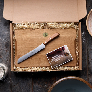 Handmade English Oak Breadboard and Emil Schmidt Bread Knife Gift Set 